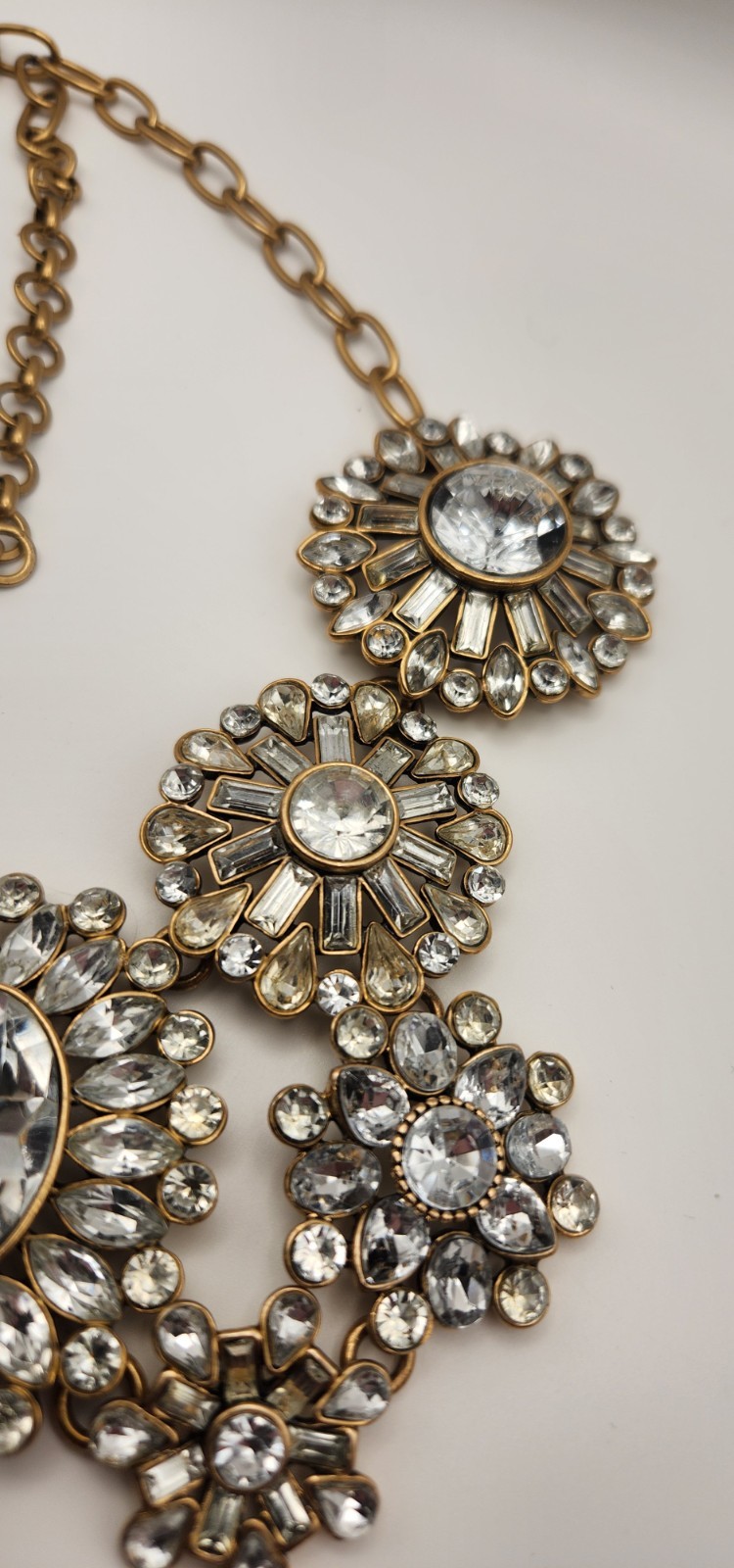 J Crew Crystal Statement Necklace Gold Tone Floral Bib Rhinestone Vintage Style