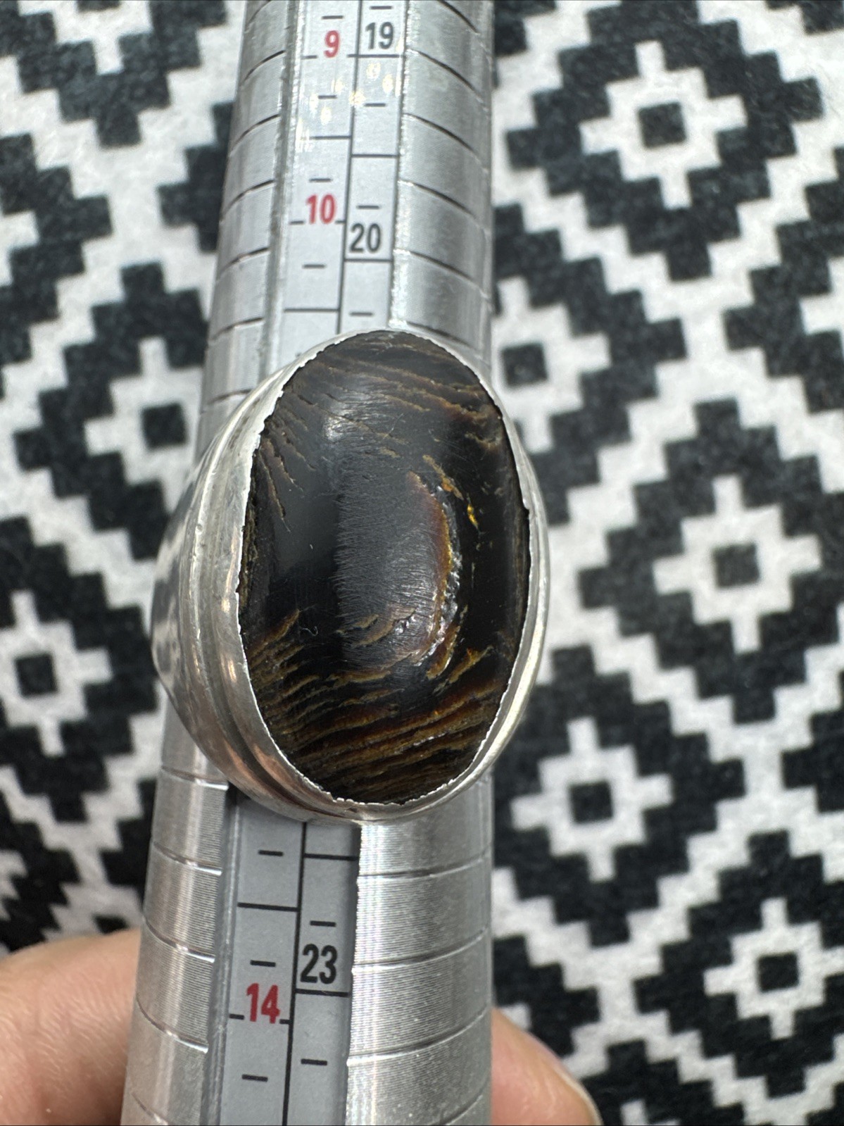 Vintage Copper Black Obsidian 925 Sterling Silver Ring
