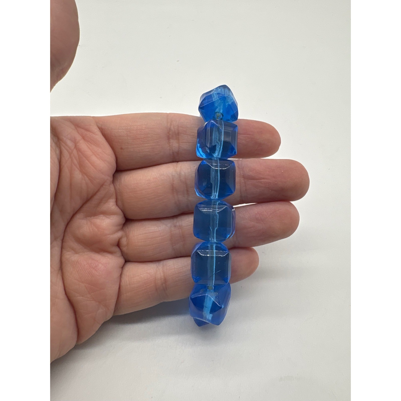 Cobalt Blue Chunky Resin Stretch Bracelet Translucent Geometric Cube Beads