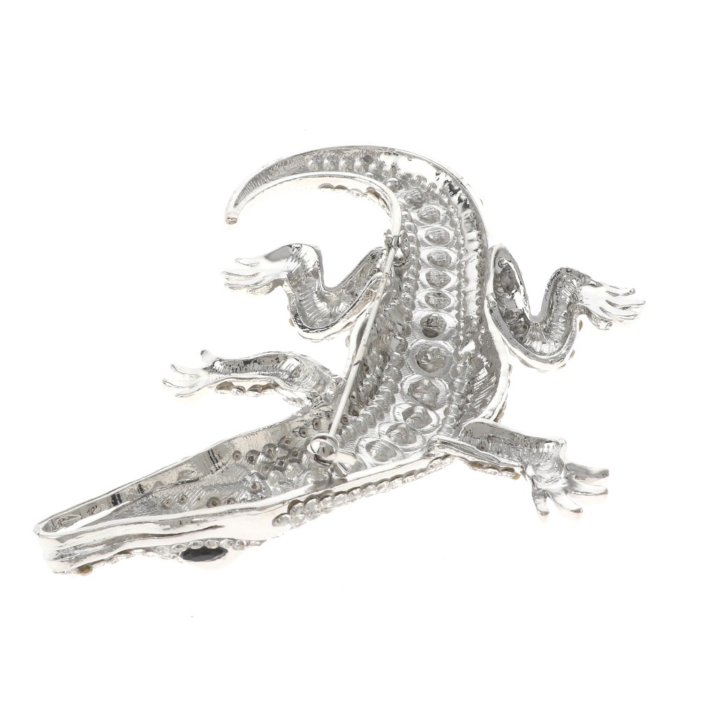 Silver Tone Alloy Metal Large Alligator Rhinestone Brooch P1626-SCL