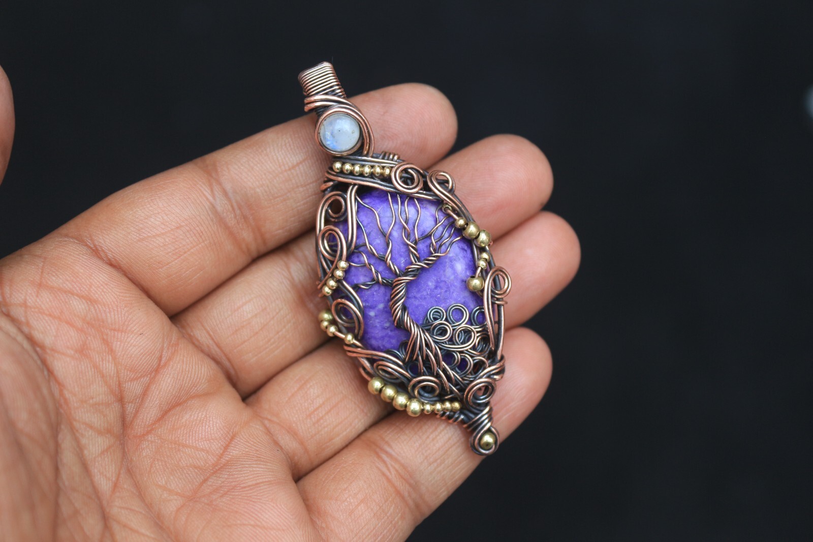 Tree Of Life Copper Wire Wrap Jewelry Purple Charoite Boho Pendant NK665