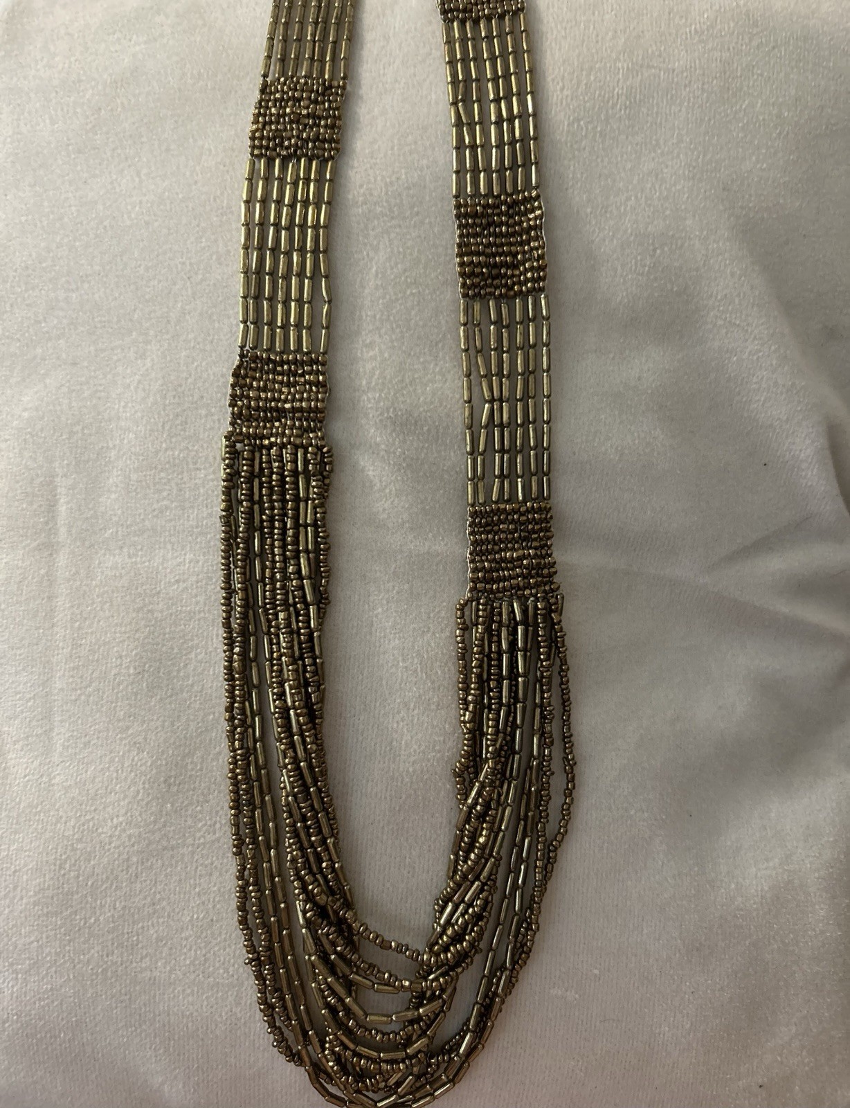 Gold Tone Multi-Strand Beaded Statement Bib Necklace Ball/Bead Chain
