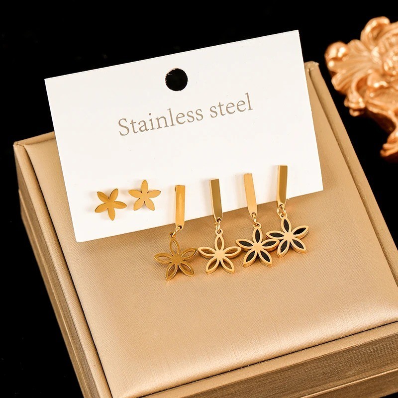 316L Stainless Steel Earrings Set Women Fashion New 18K Gold Plated Ear Waterpr