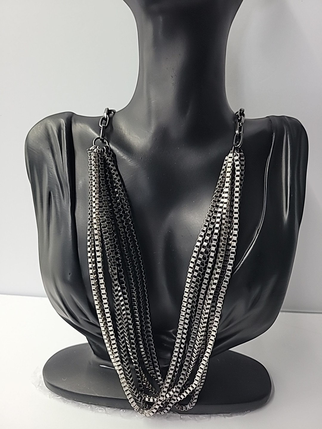Gunmetal Multi Strand Box Chain Necklace Layered Statement Jewelry