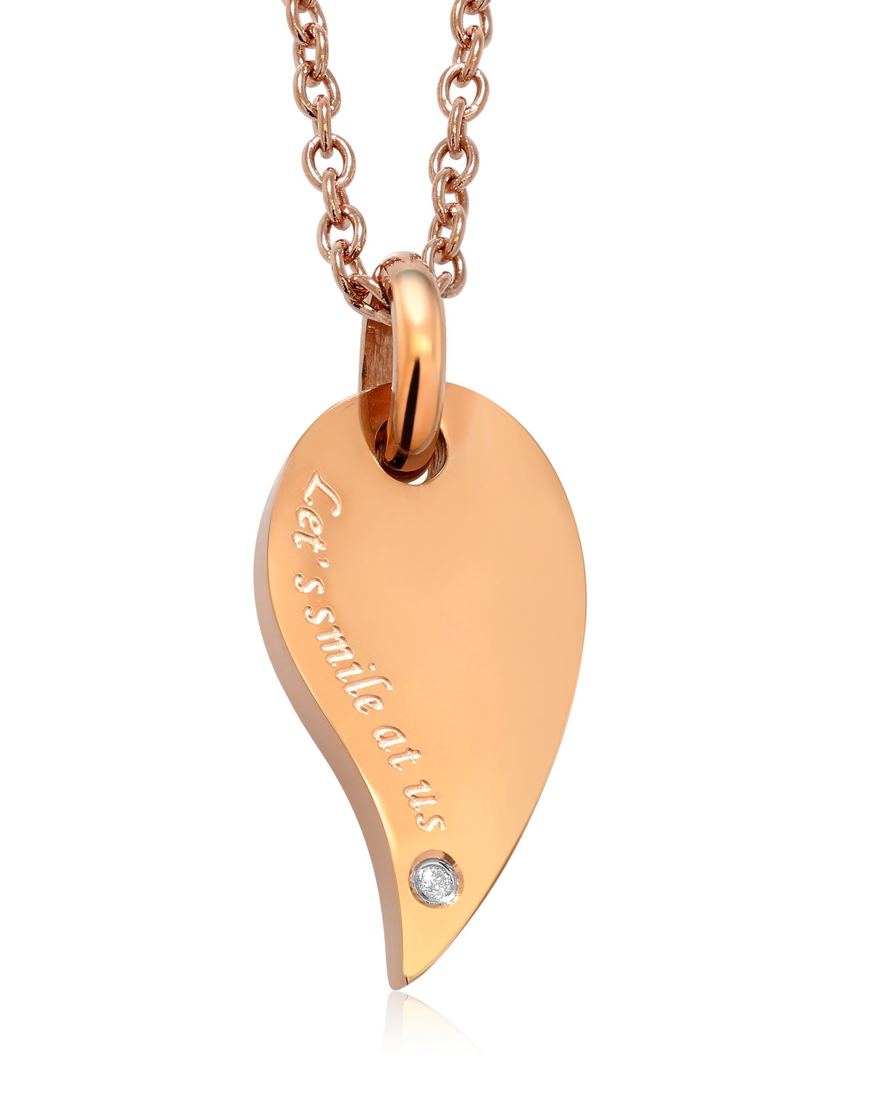 Stainless Steel You and Me Color Leaf Pendant Set With Diamond Accent