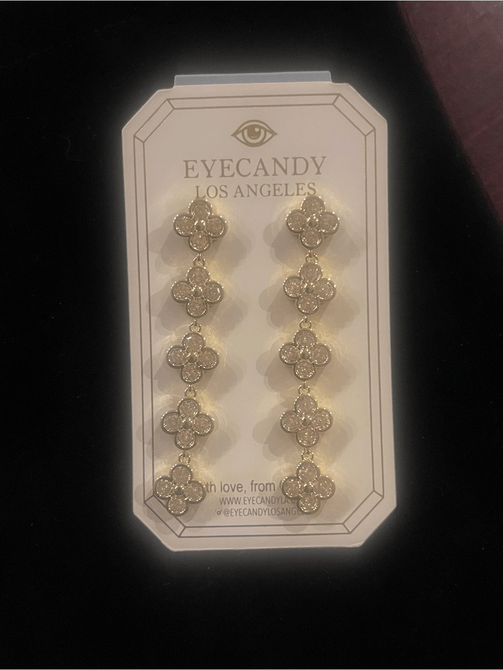 Gold Clover Drop Earrings with Crystals – Sparkly