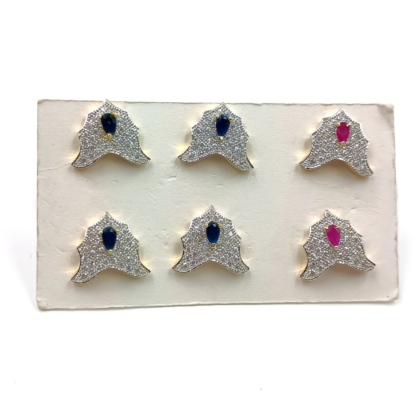 Ethnic South Indian CZ Stud Earrings Ruby Sapphire 22K Gold Plated Wedding