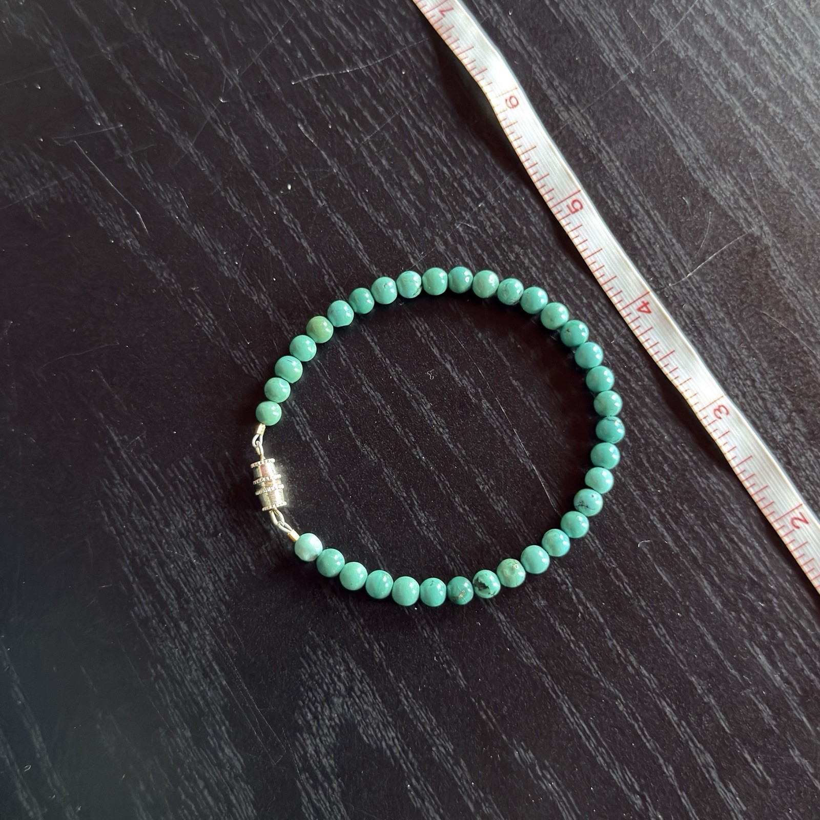 Turquoise Natural Gemstone Bead Bracelet | Smooth Round 4.5mm, 8″