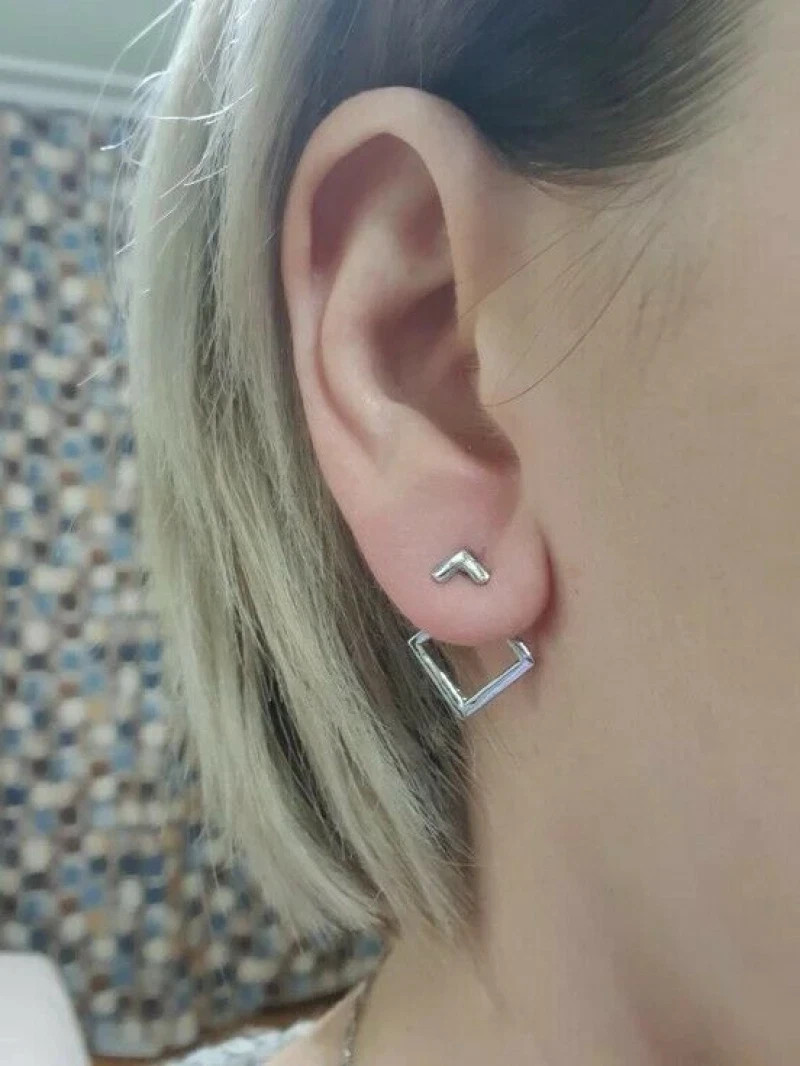 Creative Triangle Square Earrings Women Trendy Simple Minimalist Silver Plated