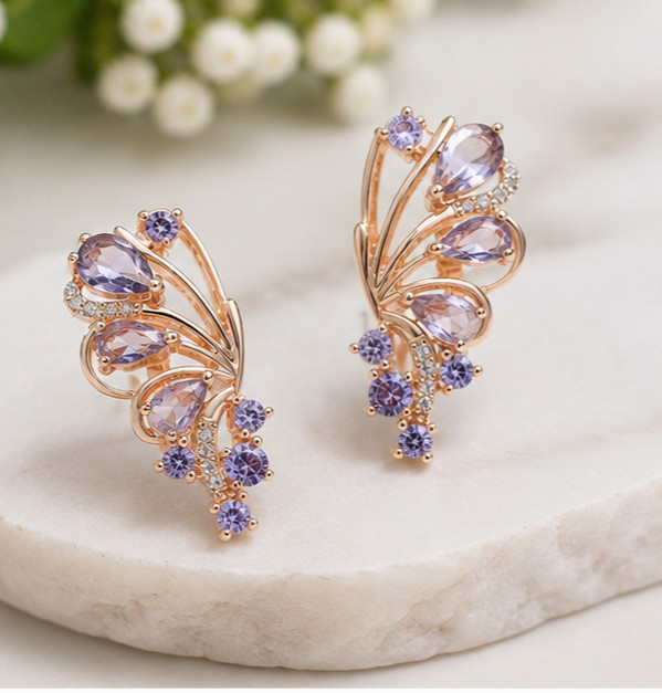 3.00Ct Pear Cut Simulated Amethyst Engagement Stud Earrings 14K Rose Gold Plated