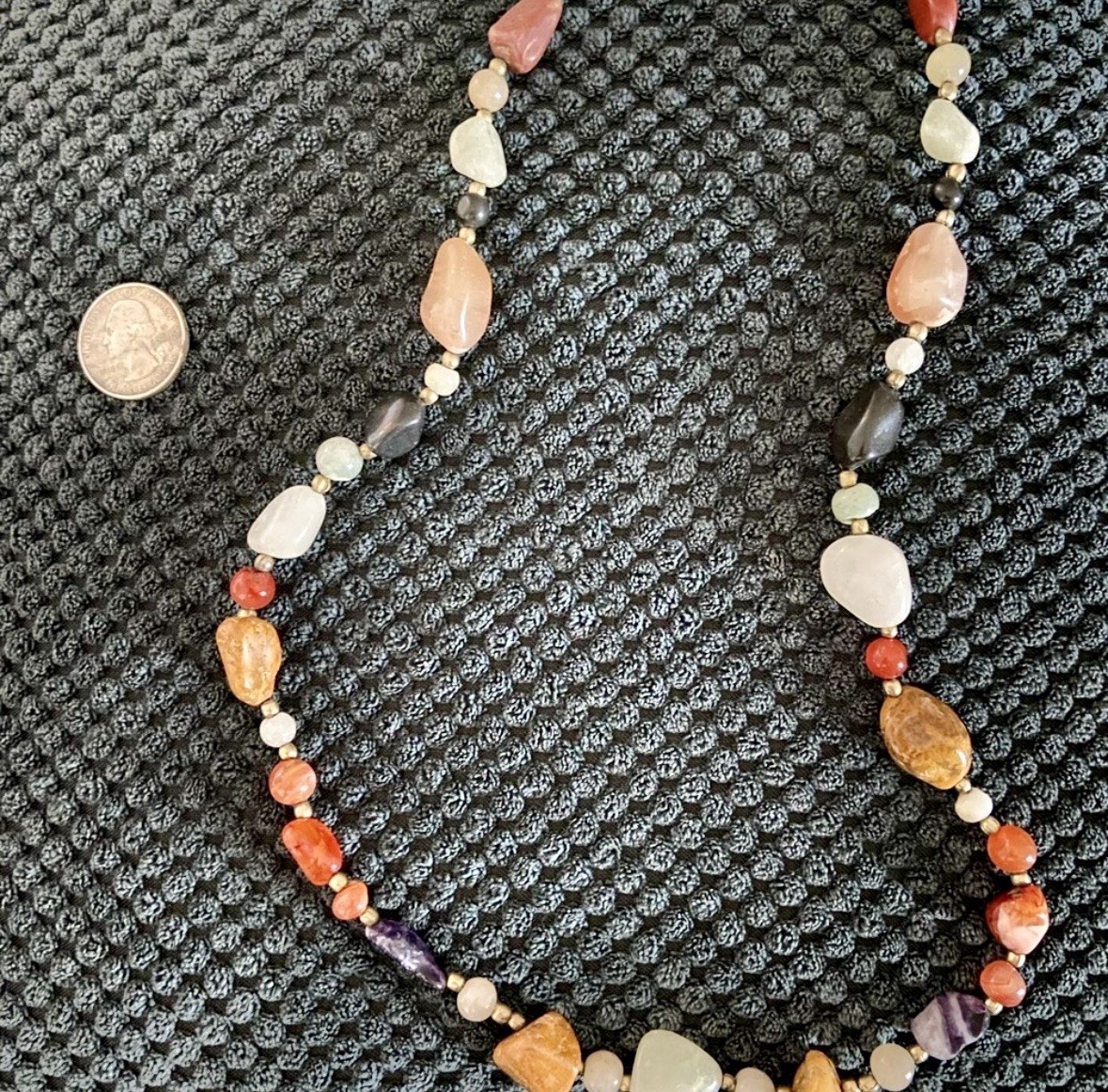 Multicolor Freeform Stone Beaded Necklace Ball/Bead Chain Barrel Closure