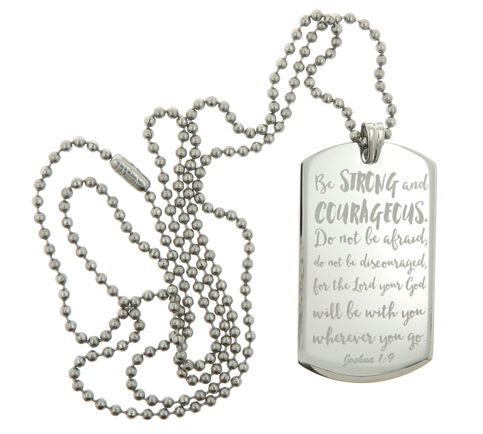 Joshua 1:9 Jesus Christ Bible Engraved Dog Tag Pendant Necklace Christian