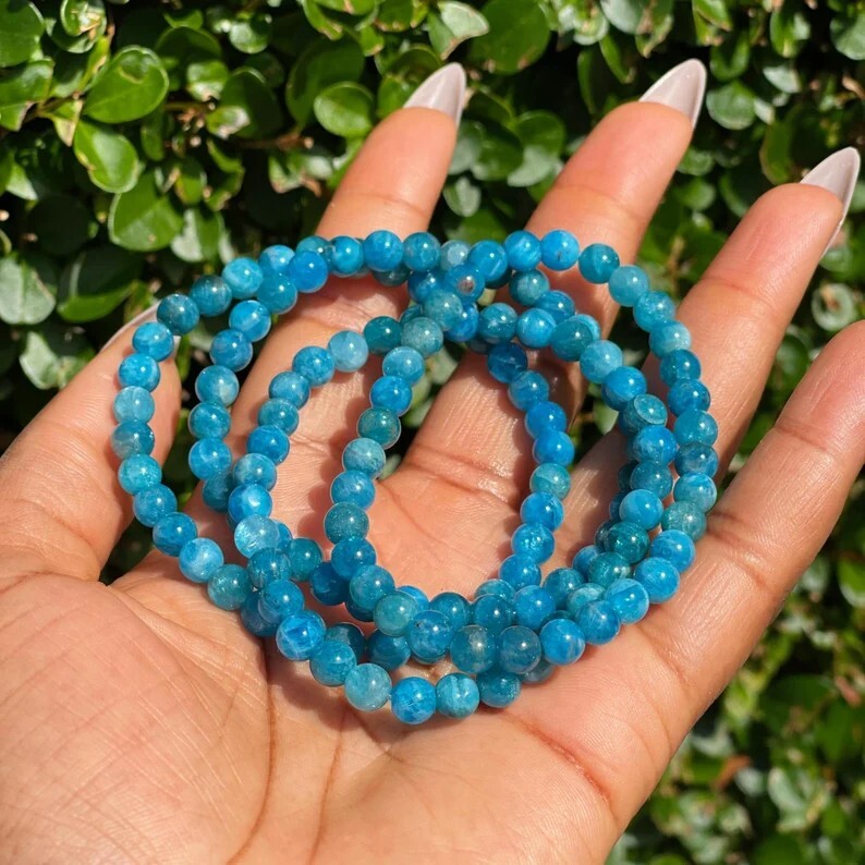 Blue Apatite 6mm Crystal Beads Healing Reiki Balance Stretch Bracelet Xmas Gift