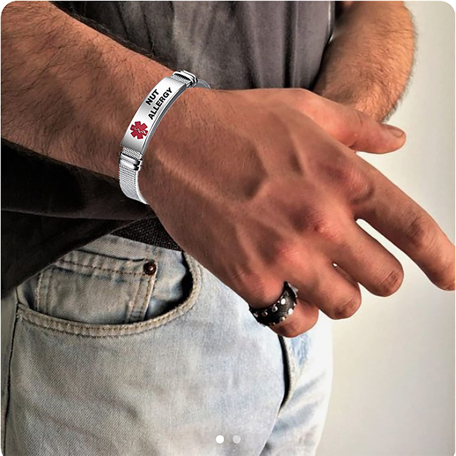 Red Medical Alert ID Emergency Bracelet for Women Men’s First Aid Seniors Health