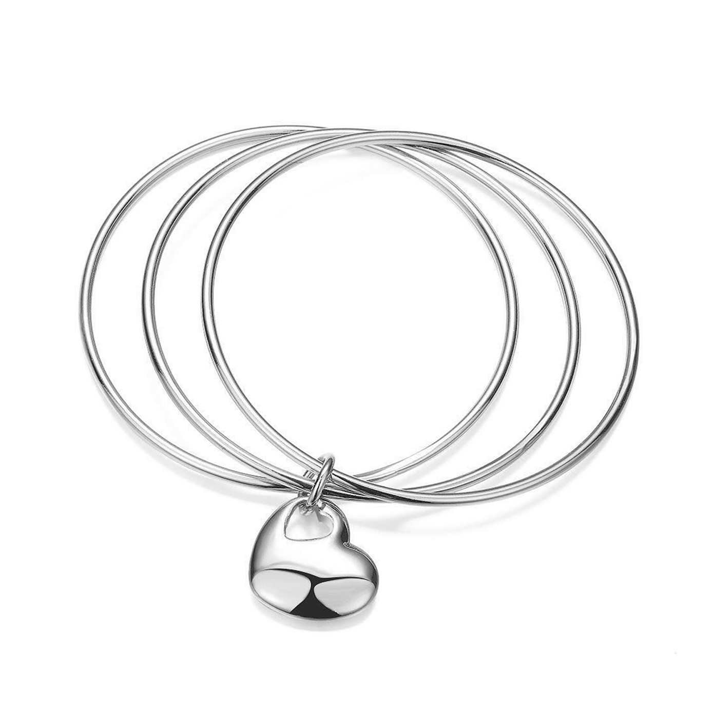 Unisex 925 Sterling Yellow Gold Silver Plated Heart Bangle Charm Bracelet L68