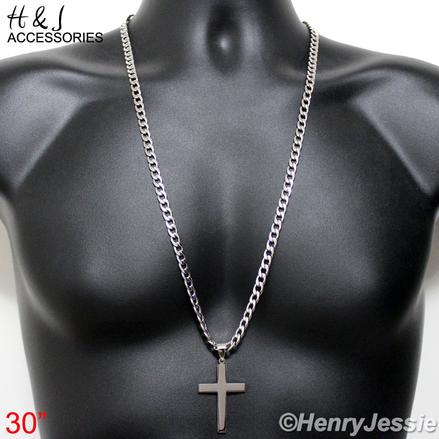 18-40″Stainless Steel 6mm Silver Cuban Curb Chain Simple Plain Cross Pendant*P64