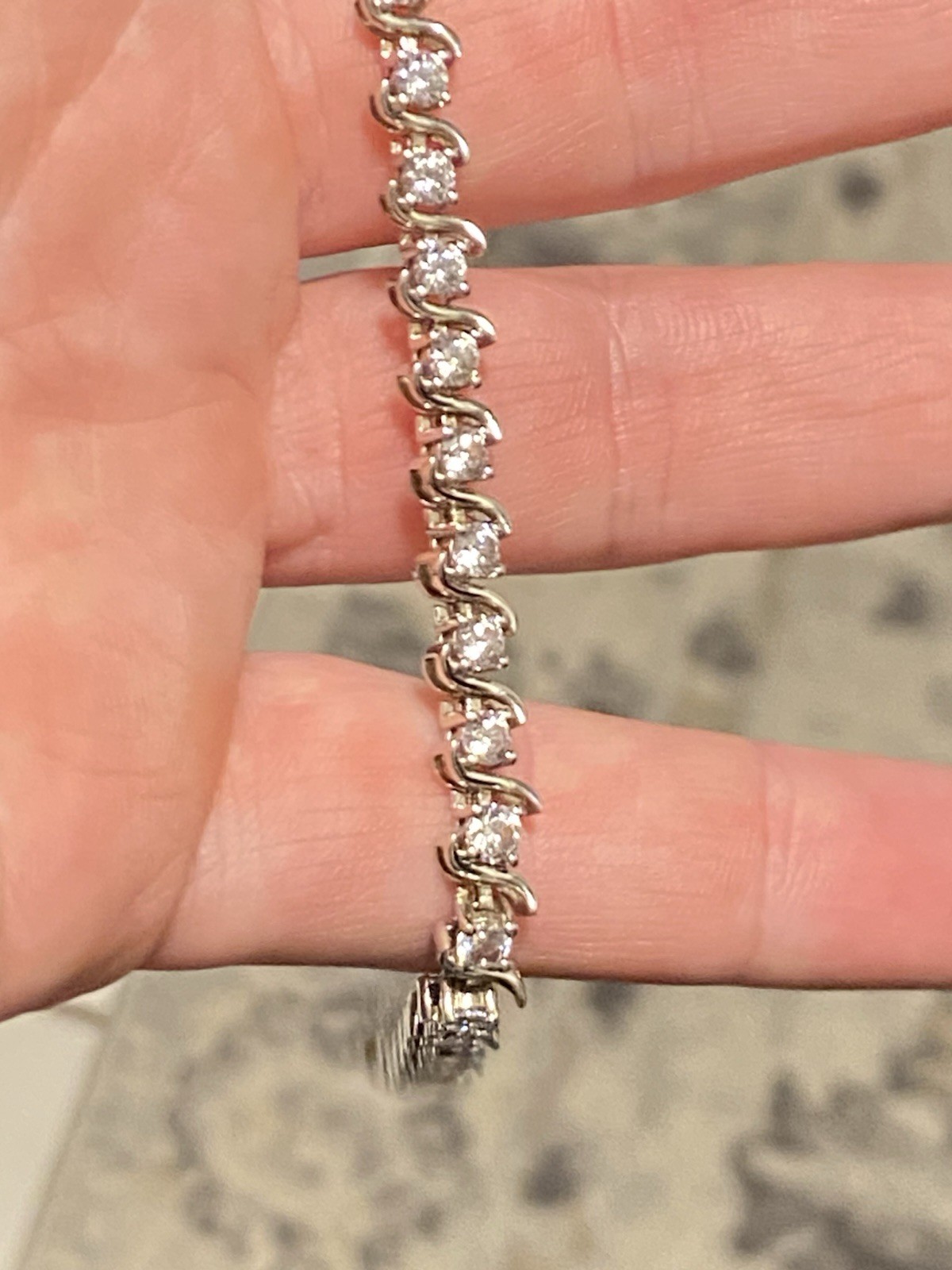 925 Sterling Silver Tennis Bracelet Round Clear CZ Prong Set Box Clasp 8in