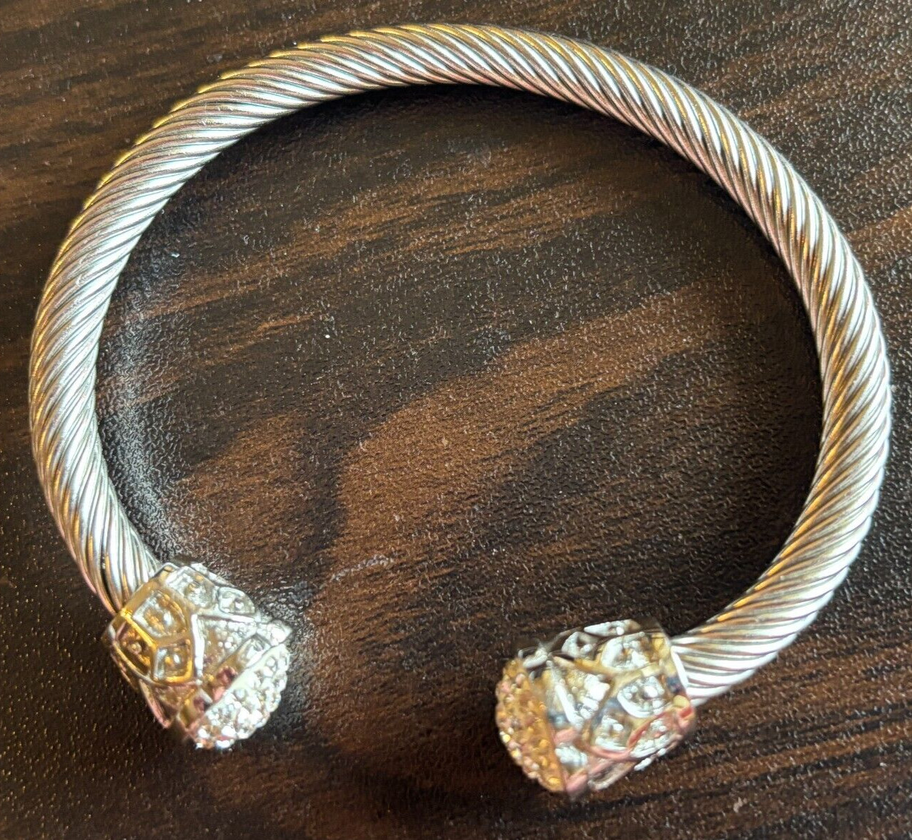 Beautiful Bracelet Slip On Silver with Rhinestone Ends Pretty