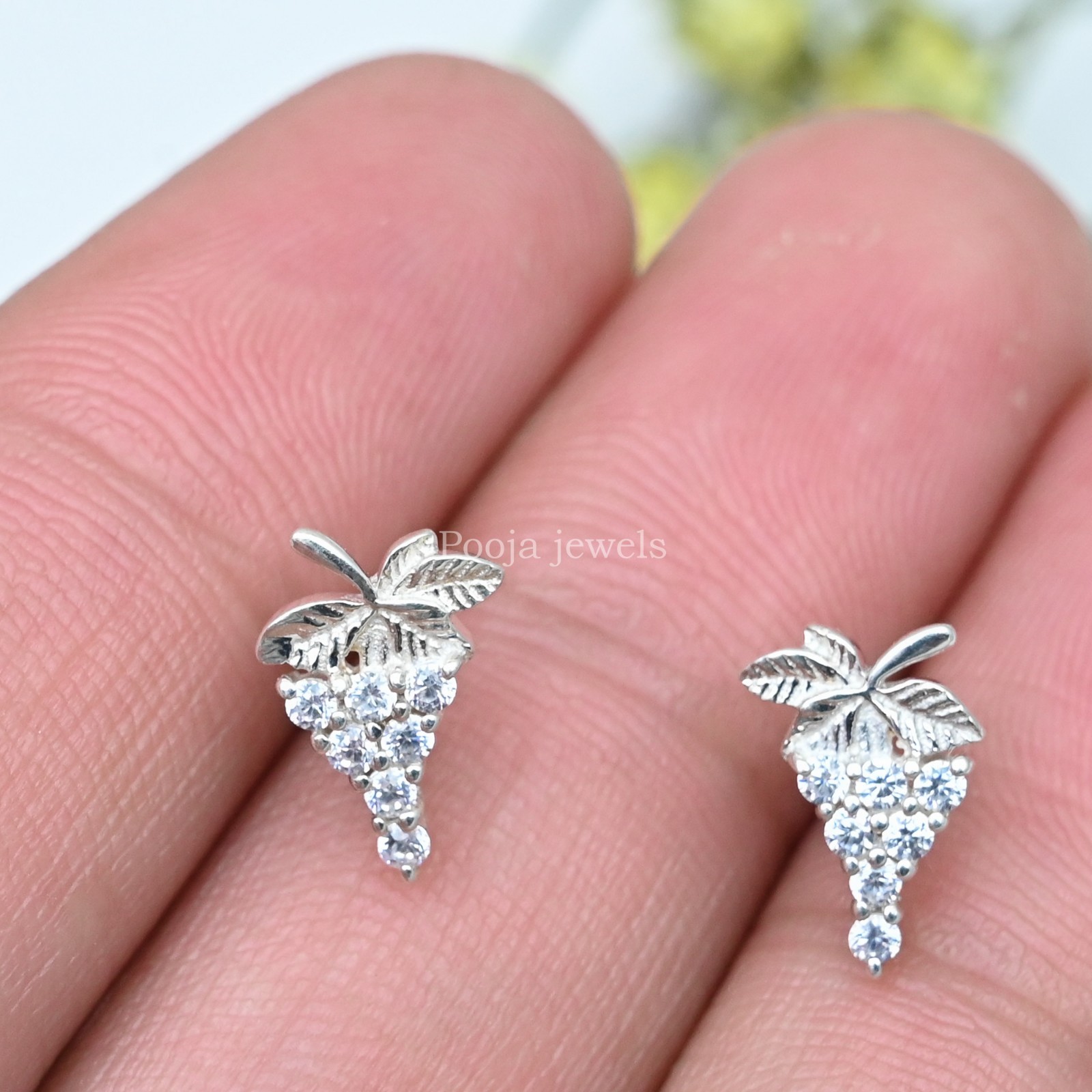 925 Sterling Silver Grape Cluster Stud Earrings Vine Fruit Nature Jewelry Gift