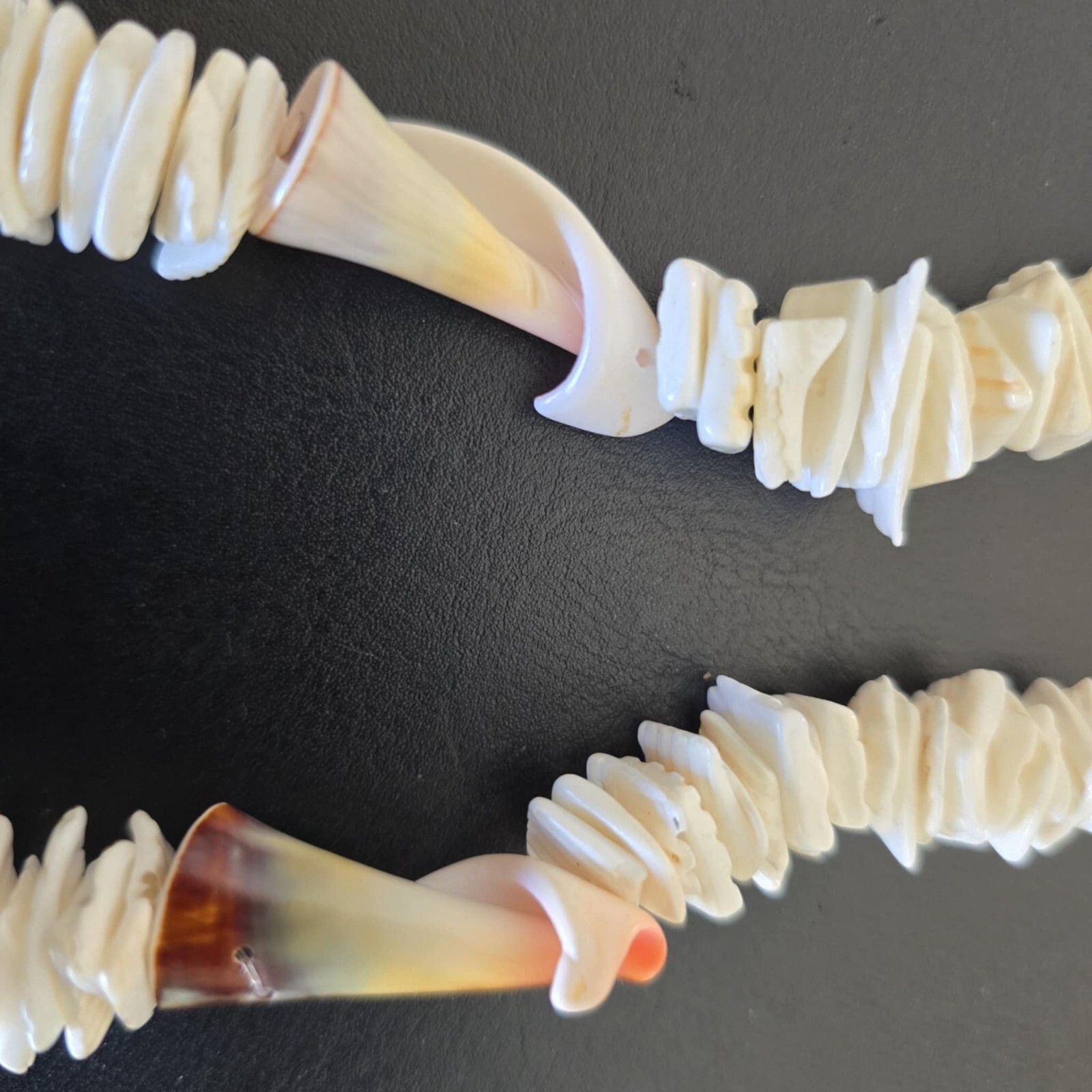White Chipped Puka Sea Shell Necklace interlaced Cone Sea Shells Hawaii Surfer