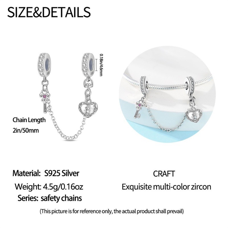PANDACH 925 Sterling Silver Safety Chain Charm for Bracelet Stopper Spacer Charm