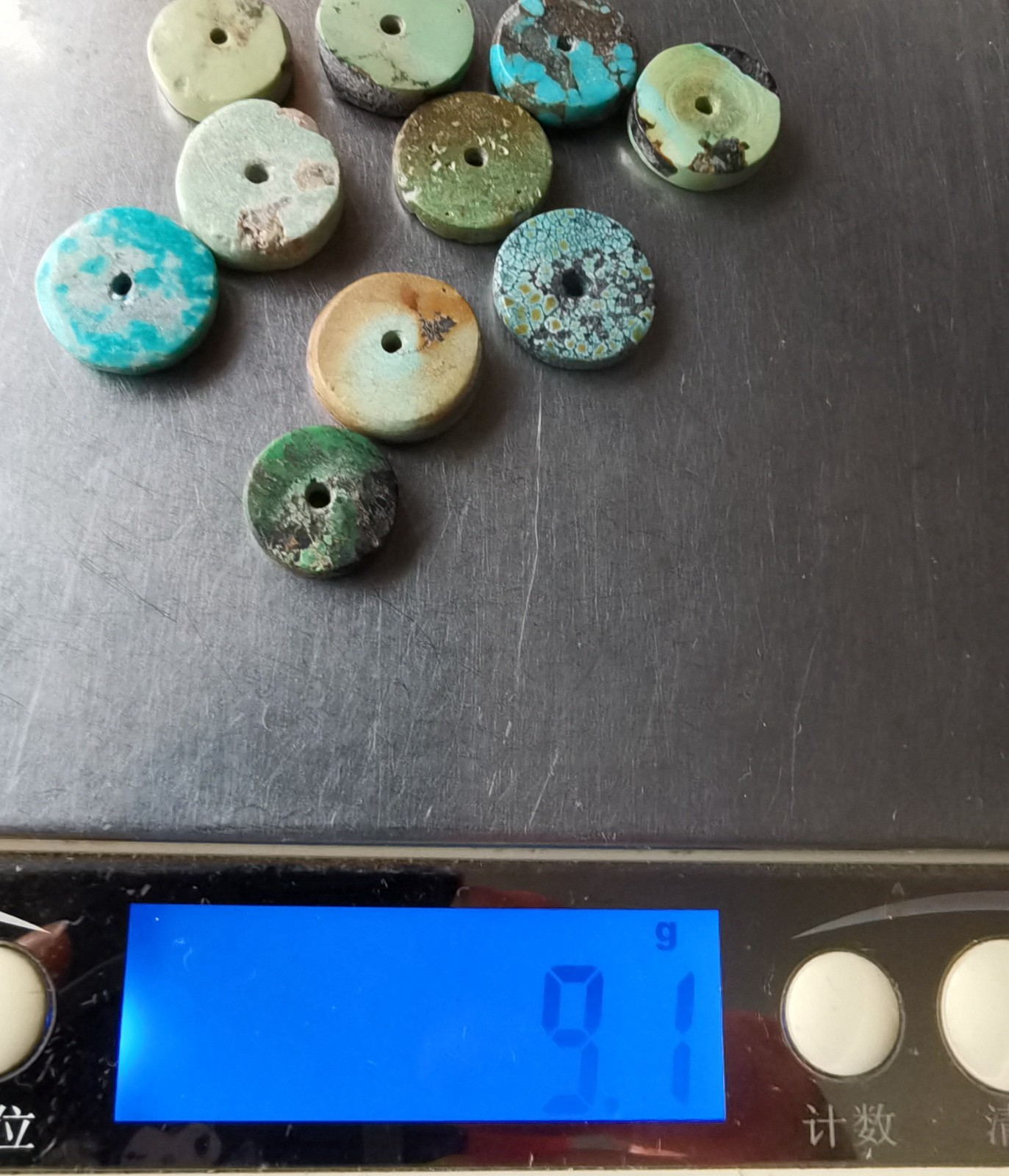 9.1g,10beads,coin Genuine natural brown blue Hubei Turquoise stone pendant loose