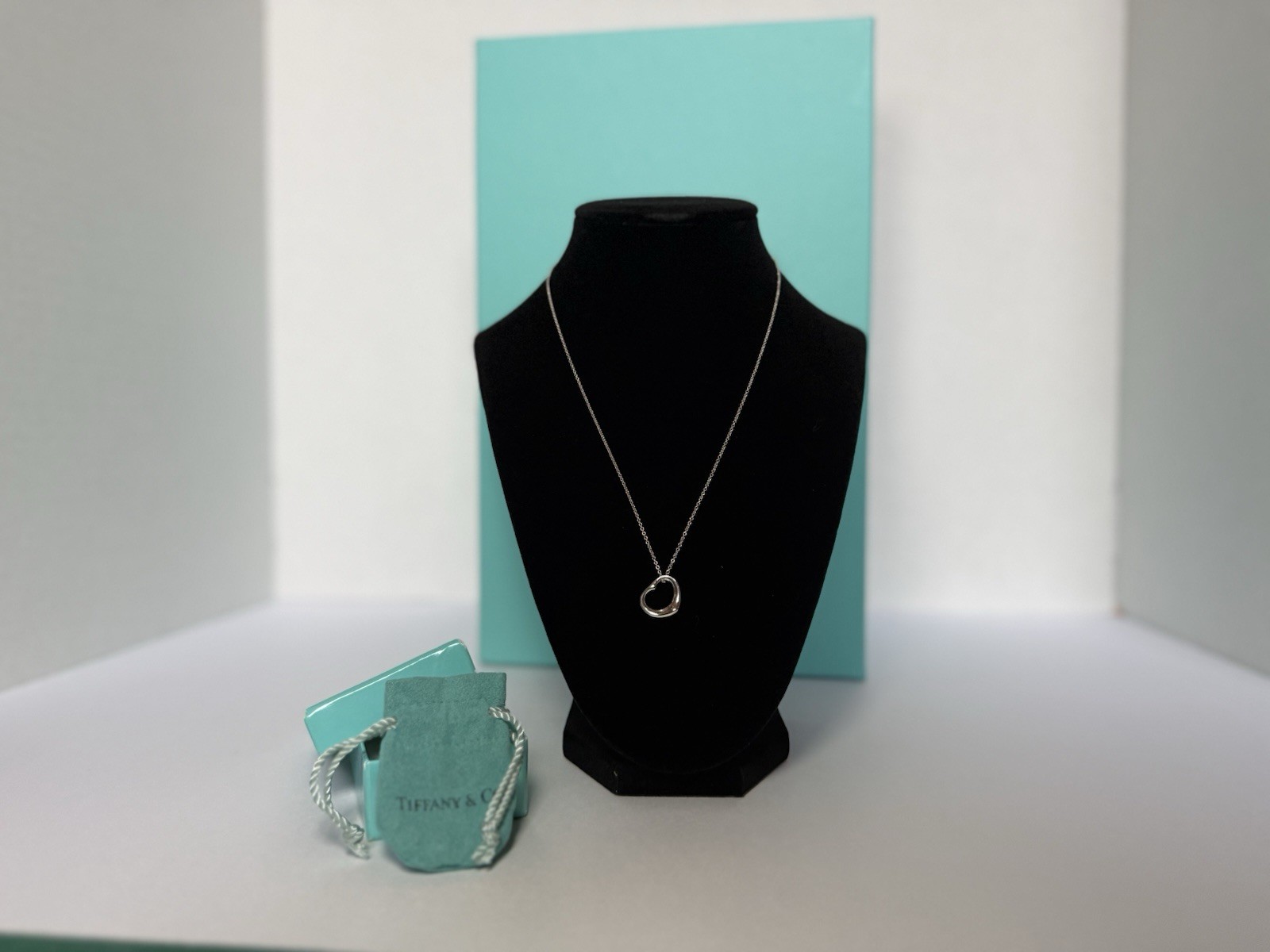 Tiffany & Co Silver Heart Charm Pendant Necklace 16 in Cable Chain Spring Ring