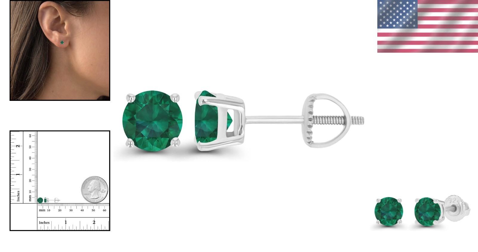 Elegant 5mm Emerald Solitaire Stud Earrings 925 Sterling Silver Hypoallergenic