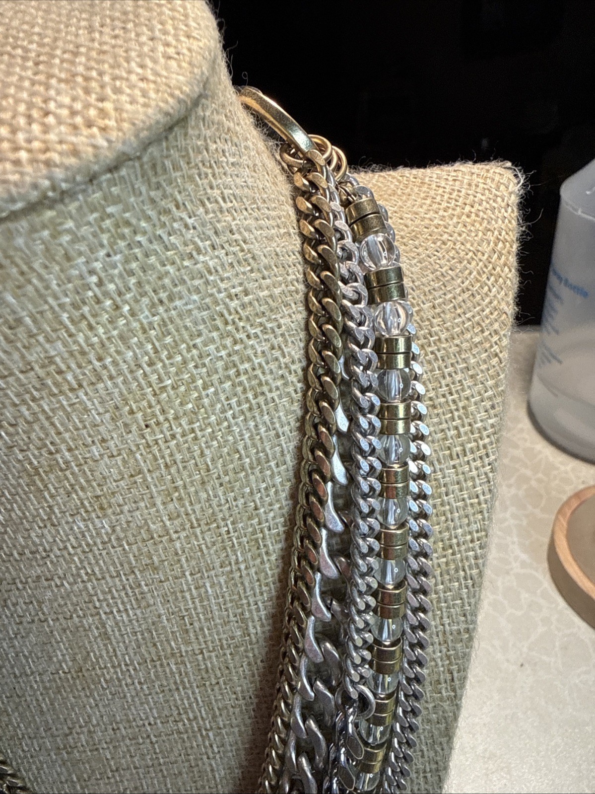 Preowned Signed Jenny Bird Talitha Multi Strand Necklace With Leather Closure