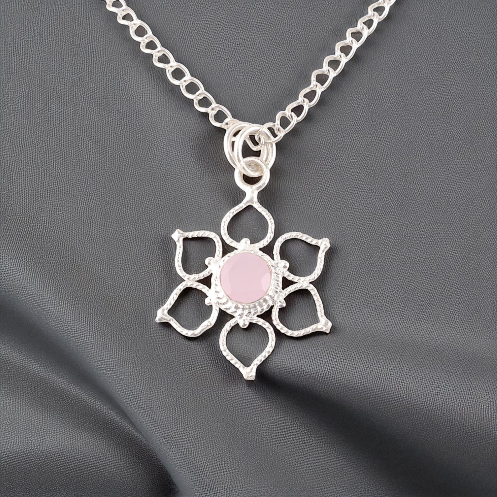 Rose Chalcedony Gemstone 925 Sterling Silver Pretty Pendant Gift For Anniversary