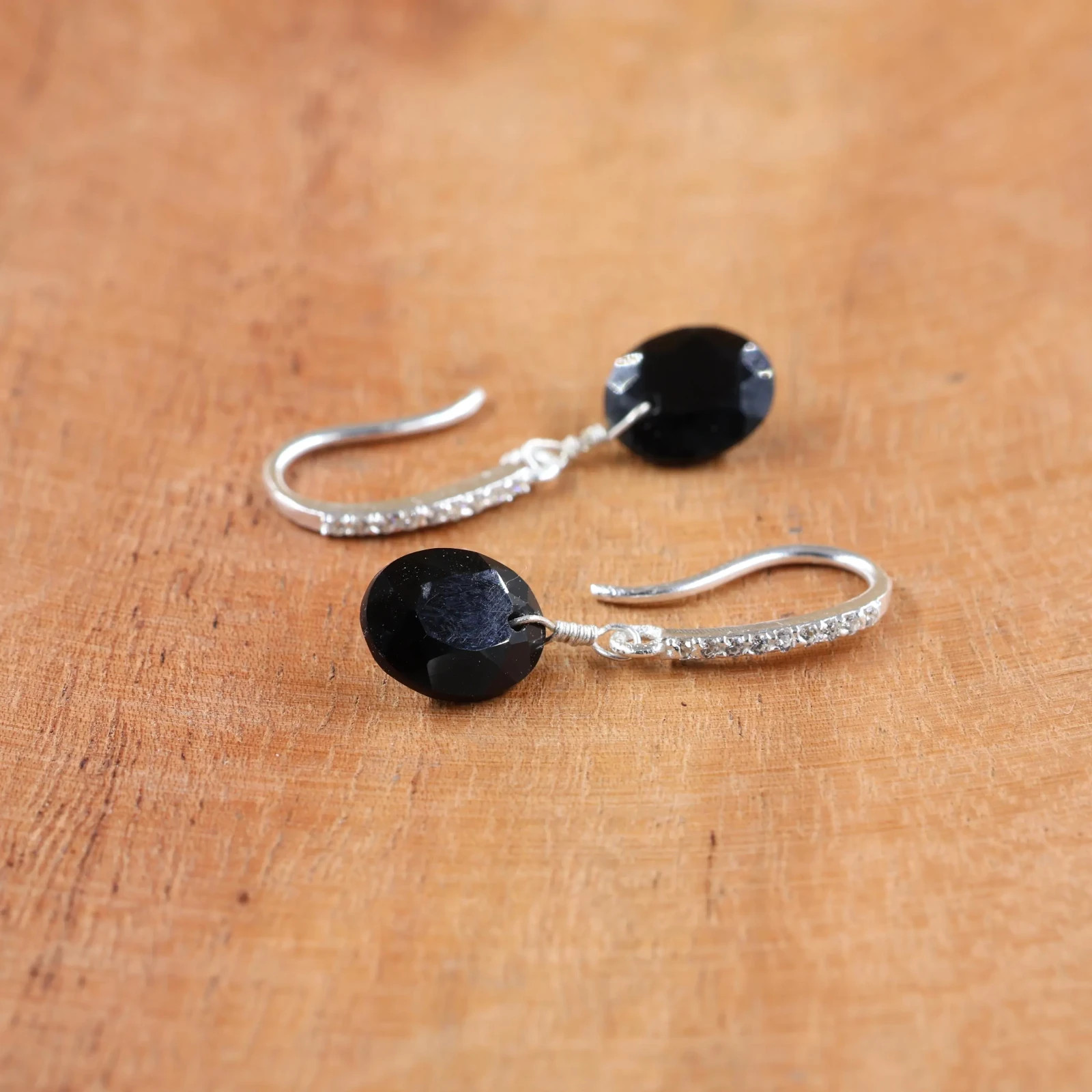 Black Onyx Hook Earrings, Handmade Gemstone Jewelry, Chic Statement Earrings