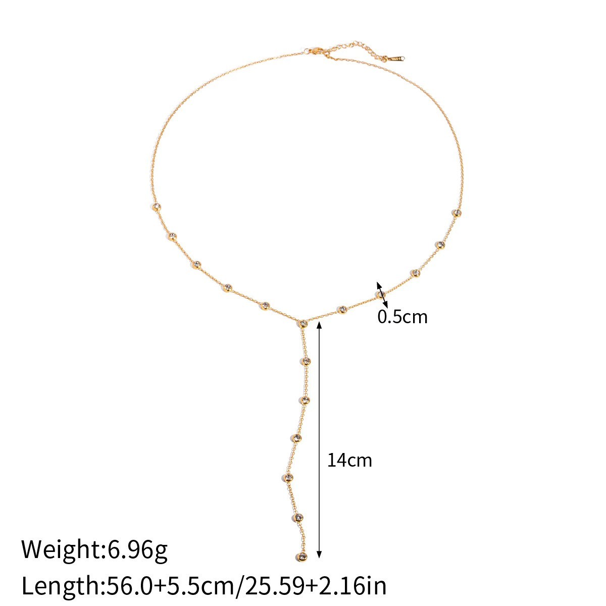 18K Gold Plated Zircon Y Necklace Stainless Steel Long Chain