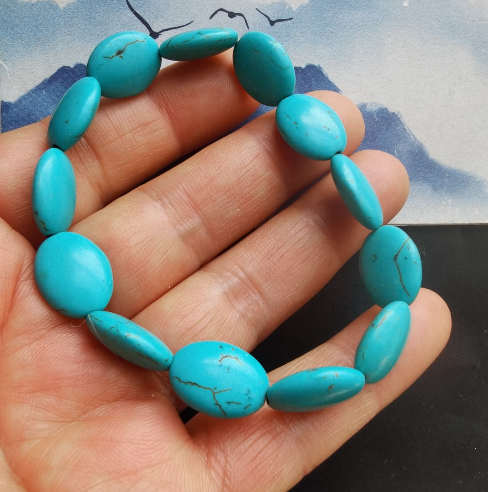 5pcs howlite turquoise stone,coin,oval,beaded bracelet,man woman gift jewelry A9