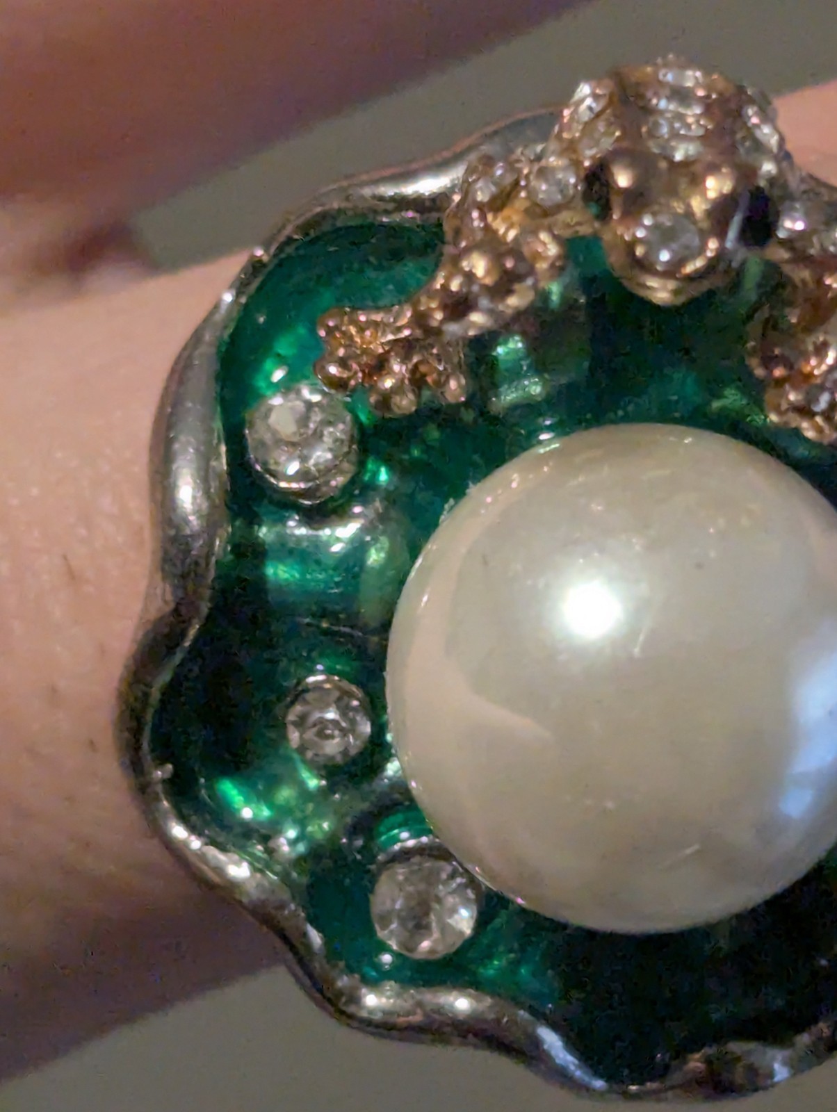 A Frog Ring With A Fake Pearl! It Is Green Yes, Yes Indeed. At least Has In It