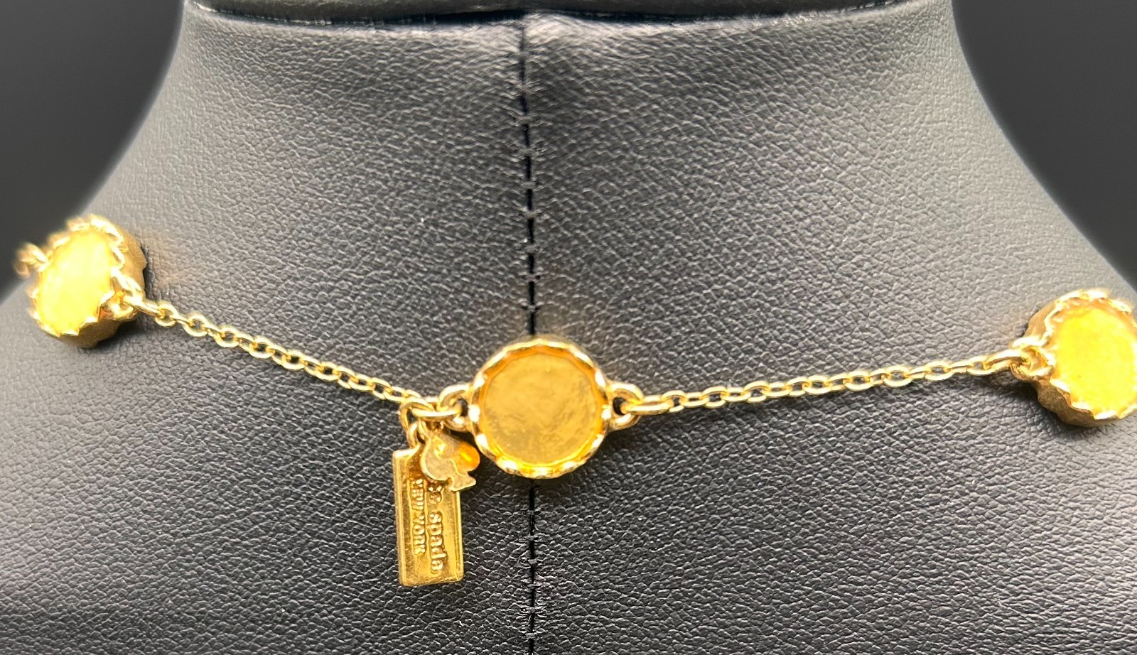 Kate Spade New York Gold Tone Round Scalloped Bezel Station Long Necklace 32 in