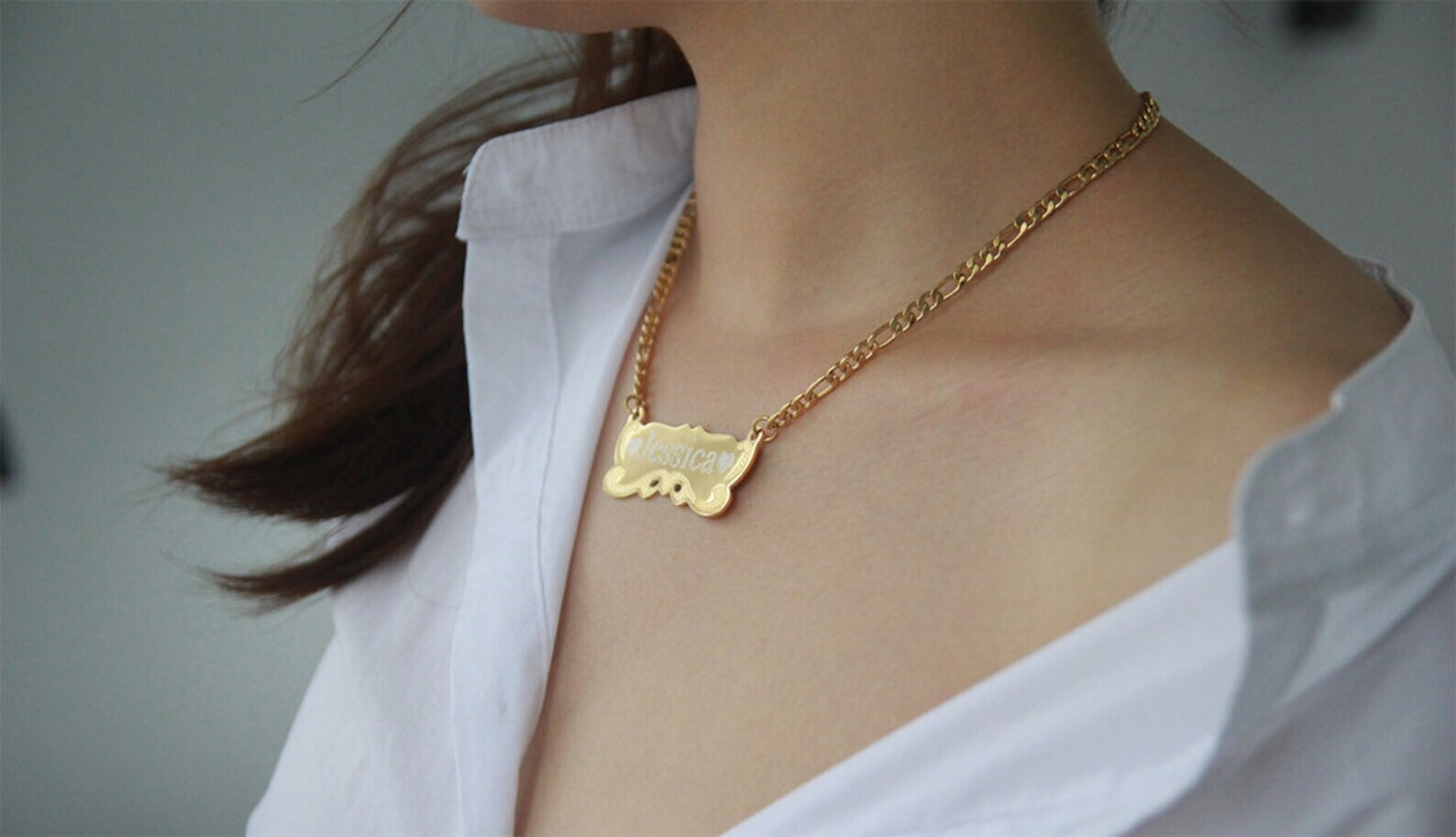 Personalized 14K Gold Plated Any Name Plate Script Chain Necklace 14 Styles