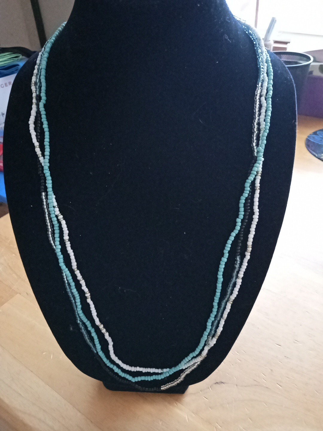 Lot Of Three Tiny Bead Necklaces… White, Green & Multicolor. Each Approx 25″