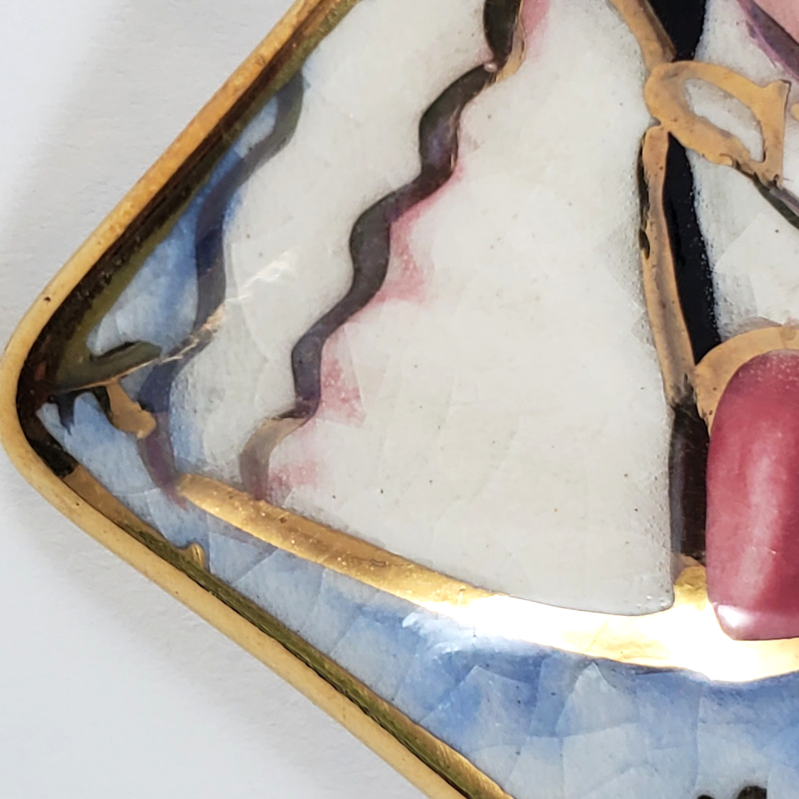 Vintage Angel Multicolor Ceramic Enamel Brooch-Celestial Heart & Stars Pin