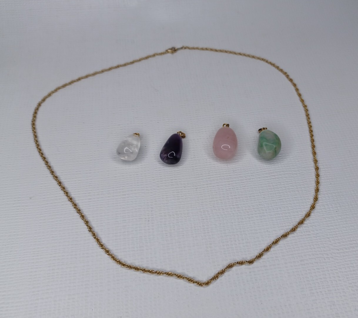 Gemstone Gold Tone Pendant Necklace 4 Interchangeable Gemstones