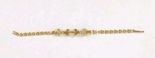 Gold Tone Bracelet Purple & Clear Rhinestones 7.5″