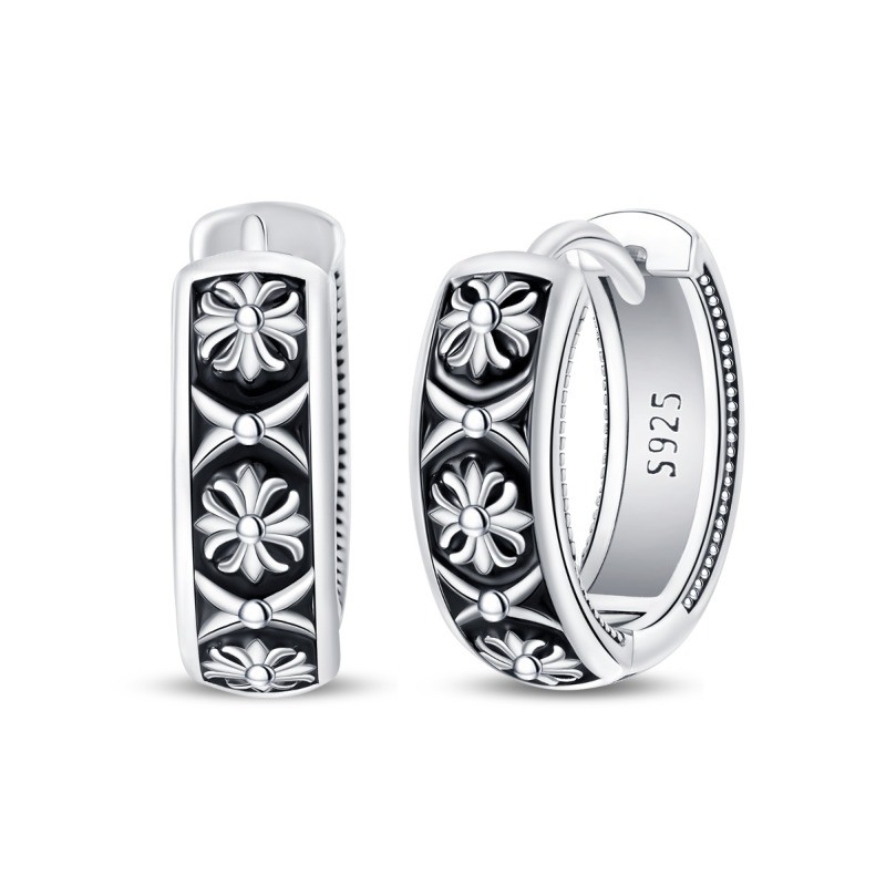 PANDACH 925 Sterling Silver Antique Style Hoop Earrings For Women Men Jewelry