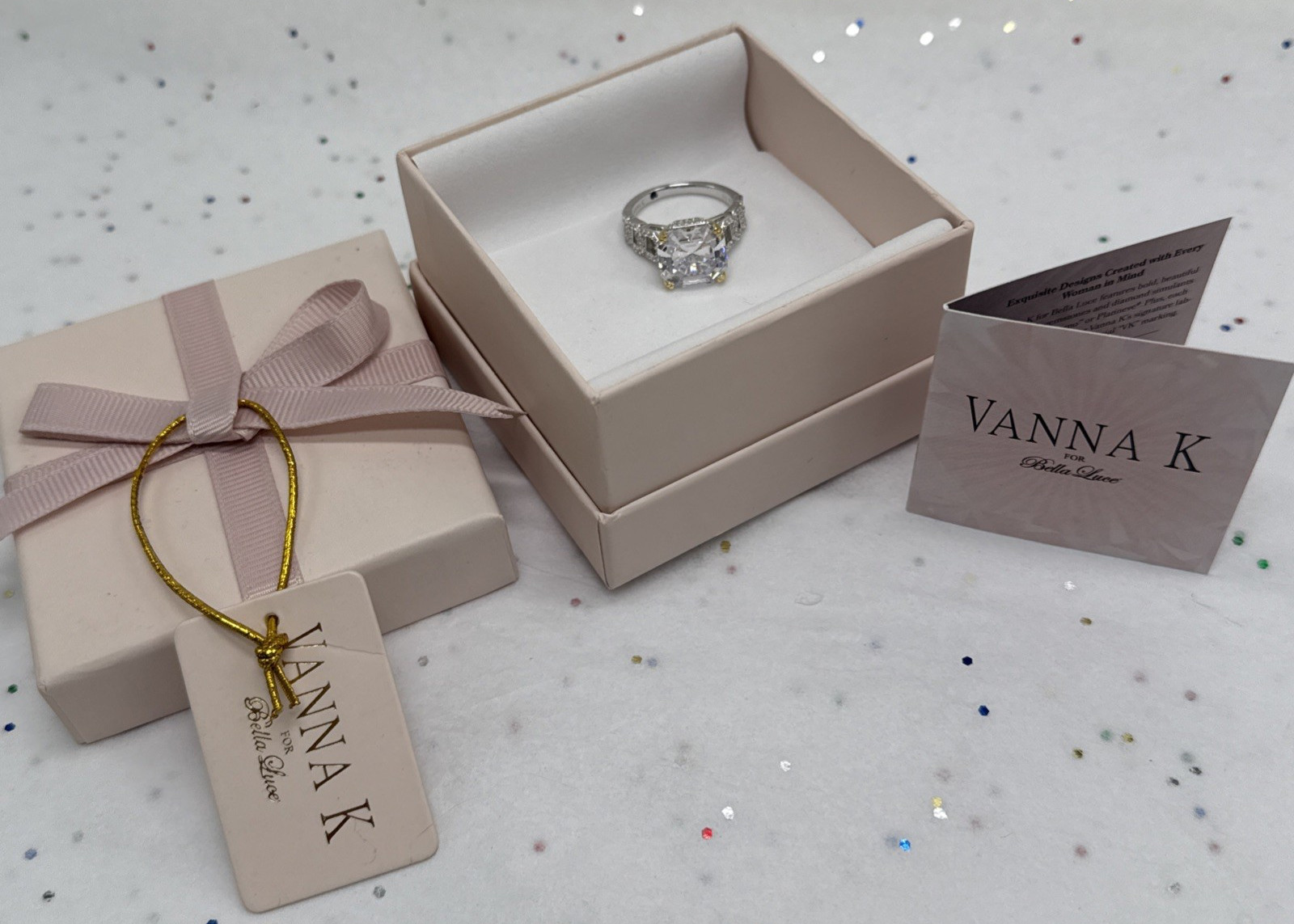 Vanna K ~ Bella Luce White Cubic Zirconia Platineve Asscher Cut Ring 13.23ctw ~9