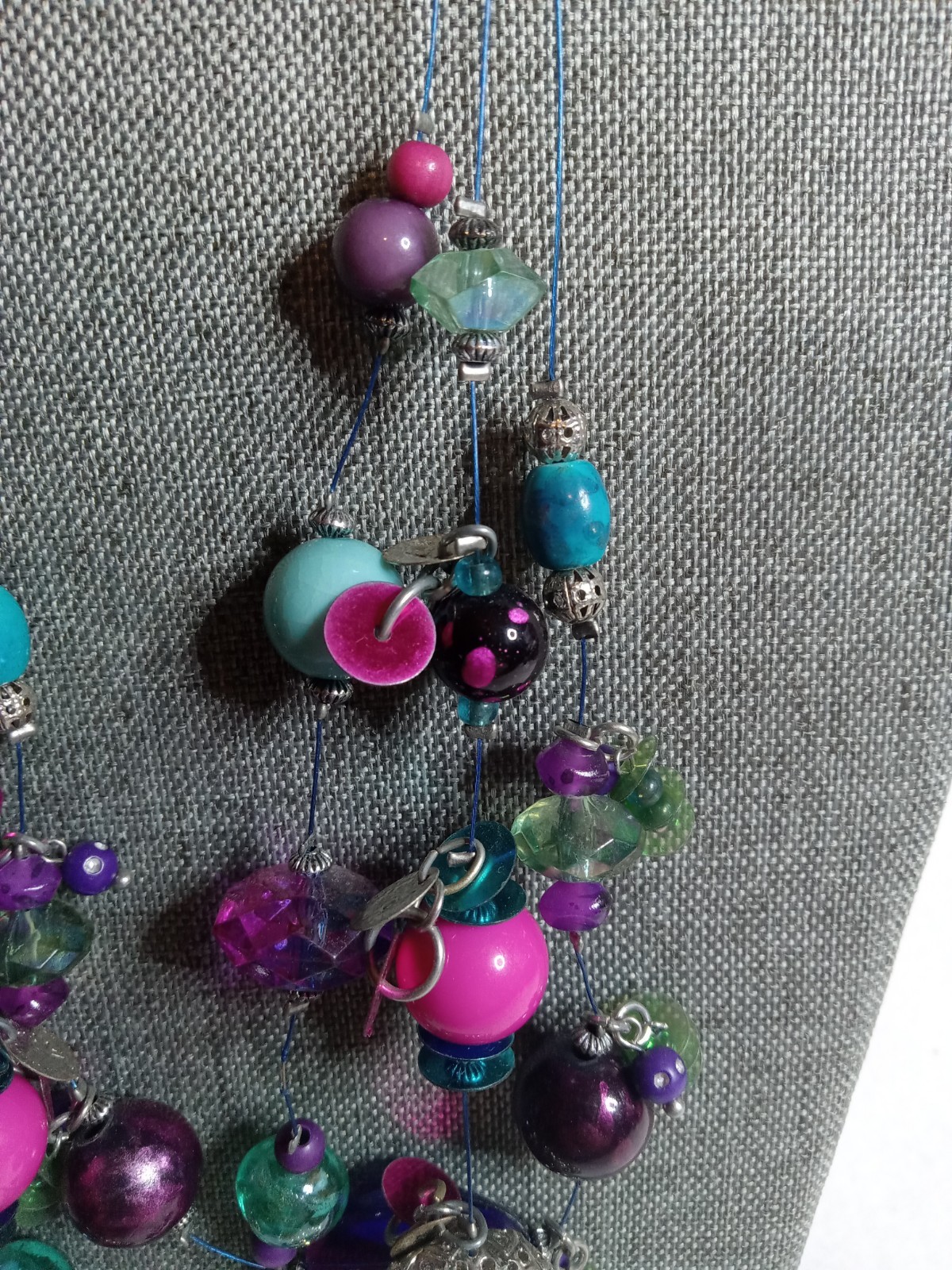 Multicolor Beaded Silver Accent Beads Layered Statement Glass & Sequin Necklace