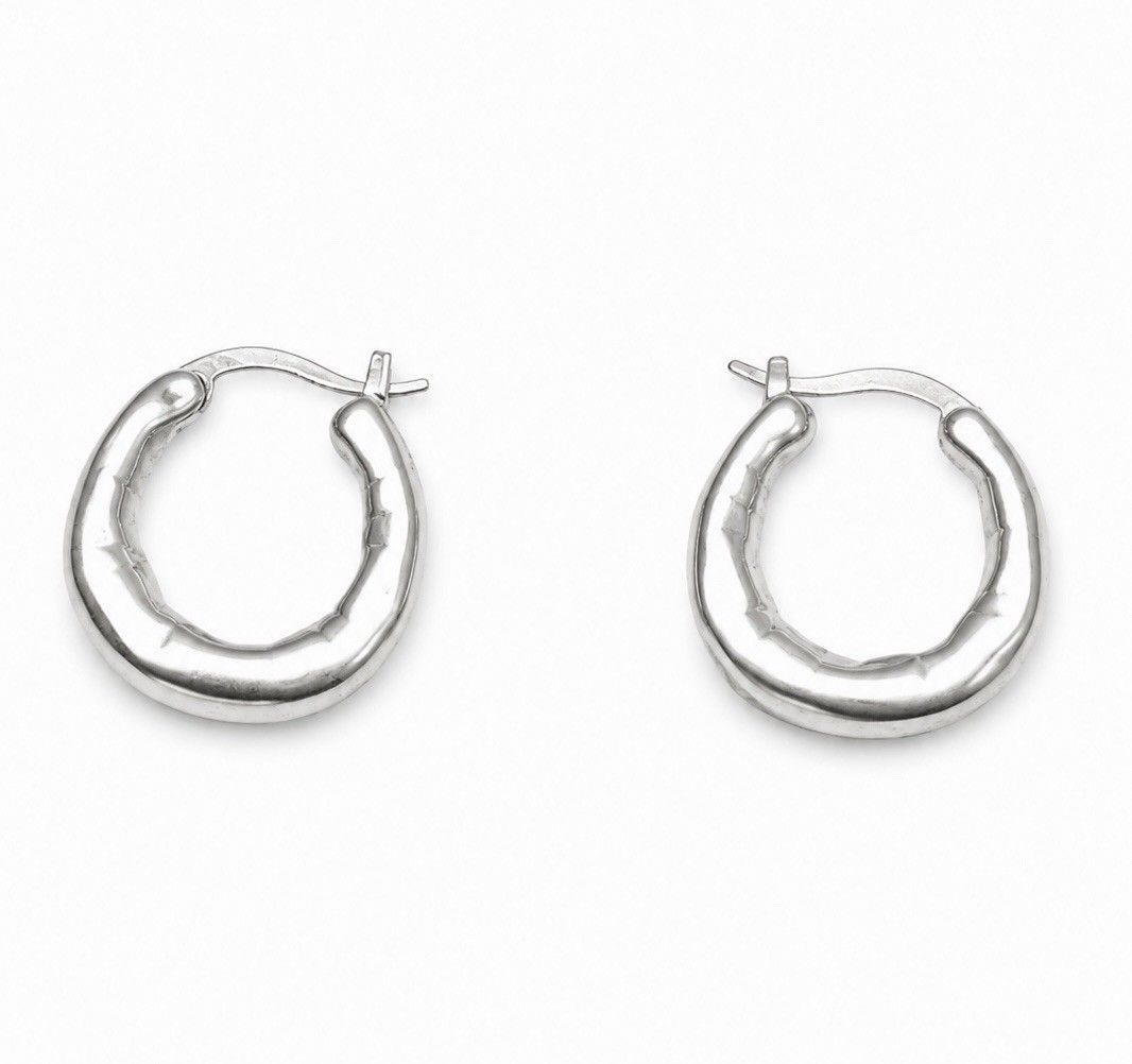 925 Silver Wrinkled Chunky Hoop Earrings Organic Huggie Hoops for women 243