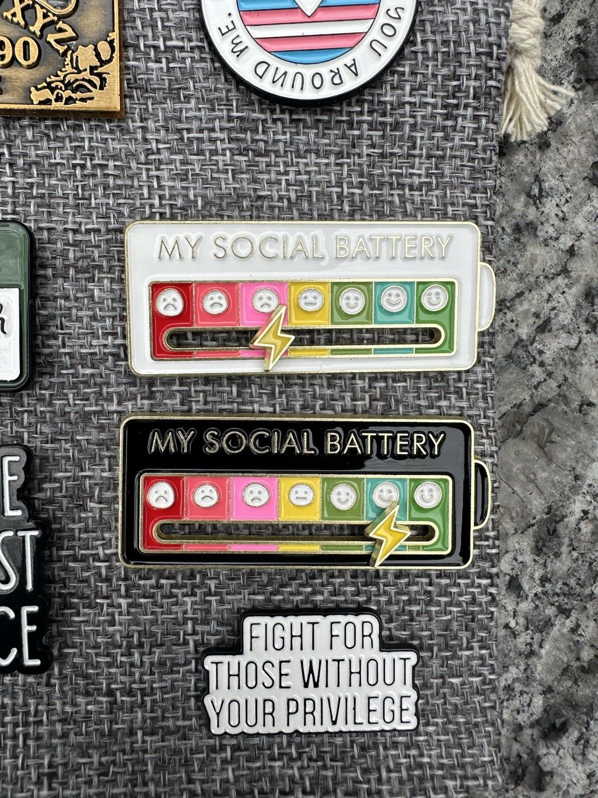 My Social Battery Pin ~ Black & Gold Enamel with Moveable Hand | Gift Edition