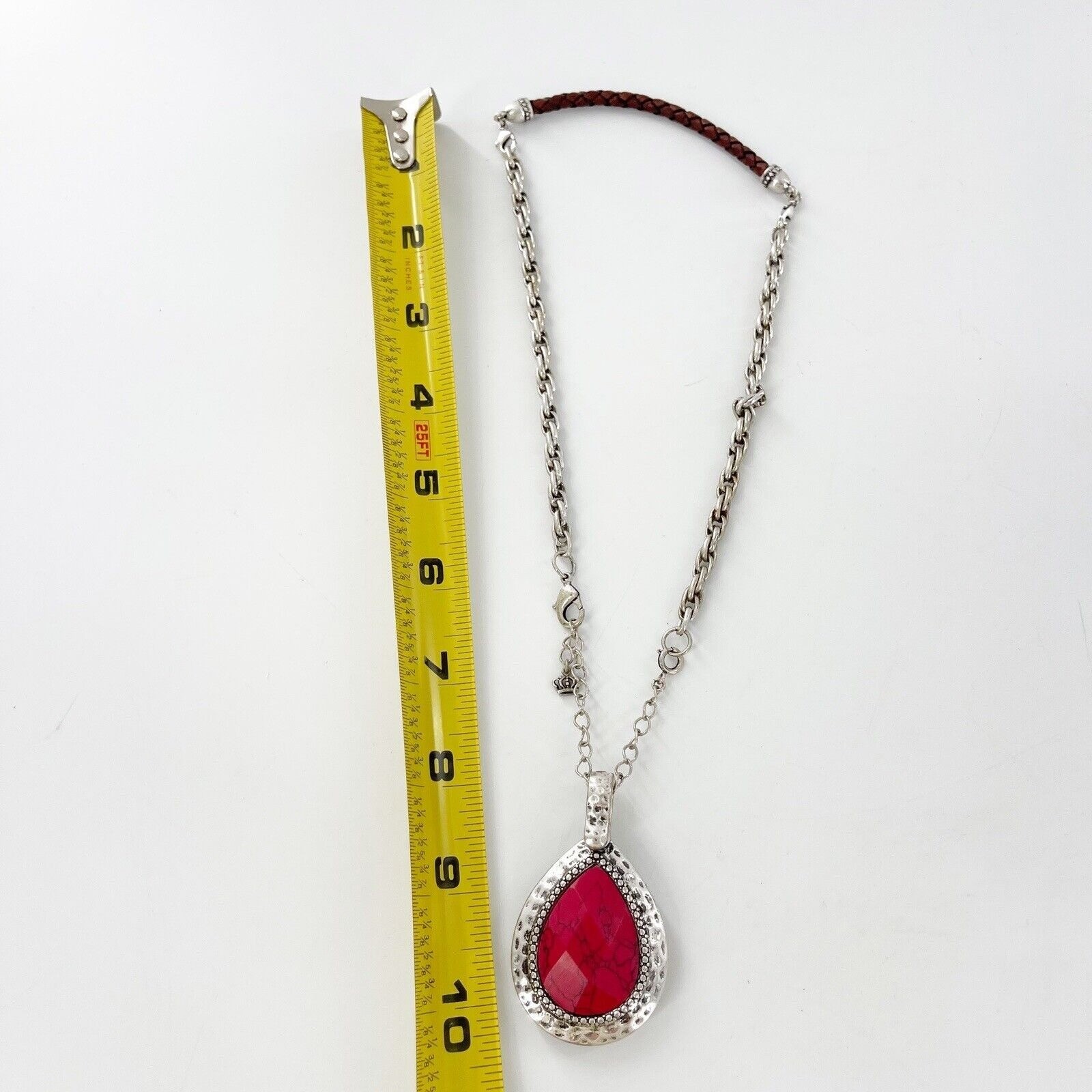 Shiny Rose Crystal Pendant Chain Necklace Costume Pink Oval Silver Reversible