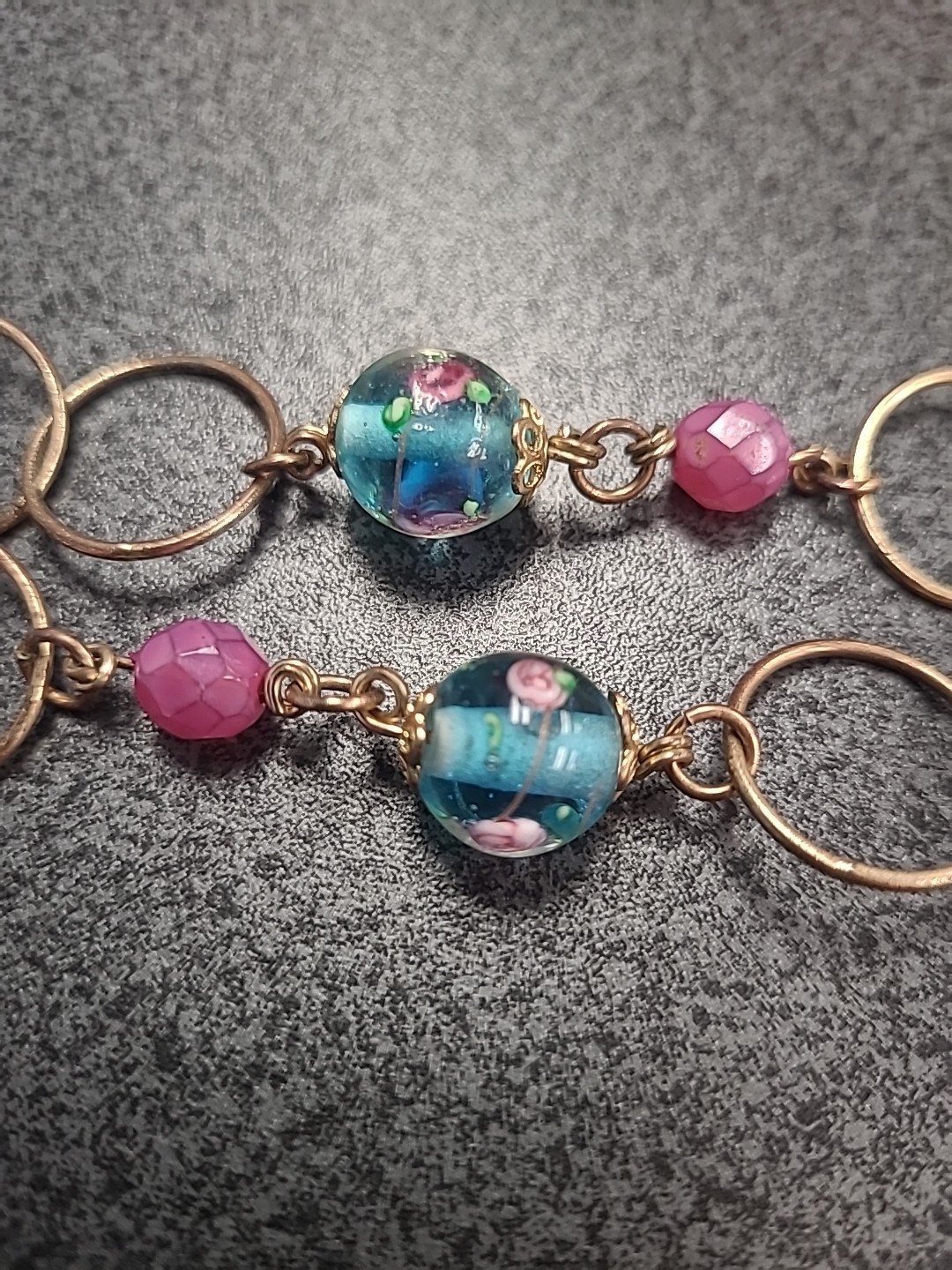 Cookie Lee Necklace Long Glass Floral Lampwork Beads Shell Stone Metal 34″