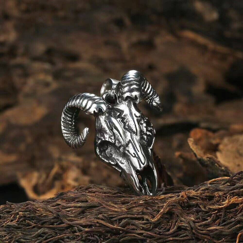 Mens Baphomet Satanic Ram Skull Pendant Necklace Chain Punk Gothic Retro Jewelry
