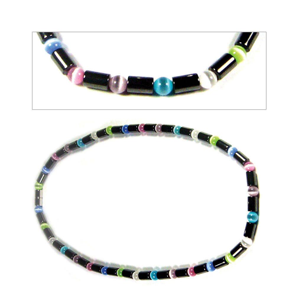 Accents Kingdom Women’s Magnetic Hematite Color Cat’s Eye Bead Necklace 18″