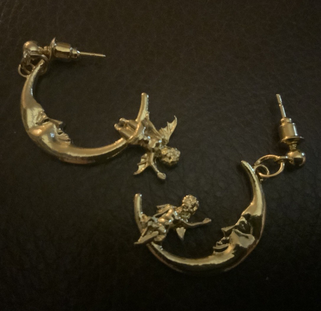 Hoop Moon Cherub Earrings Mismatch Anthro Style Angel Gold Face Boho Celestial